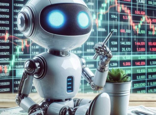 Bild zeigt ChatGPT in Form eines Roboters, der an der Börse investiert.